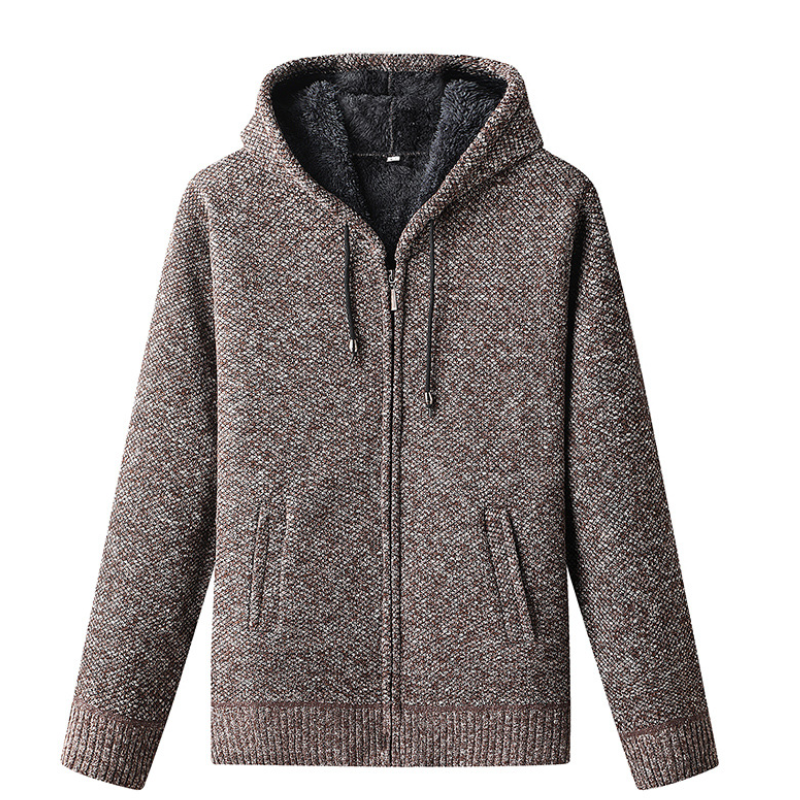 Men's Soft Lined Knitted Zip-Up Hoodie Cardigan with Hood - Cozy & Stylish Outerwear for Every Season