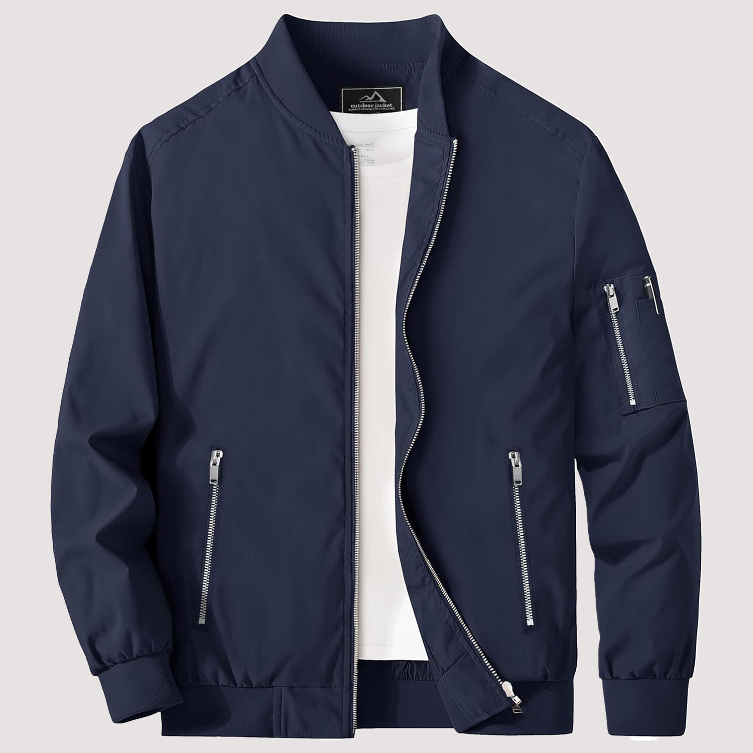 Men's Lightweight Zip-Up Bomber Jacket - Stylish Casual Windbreaker for All Seasons