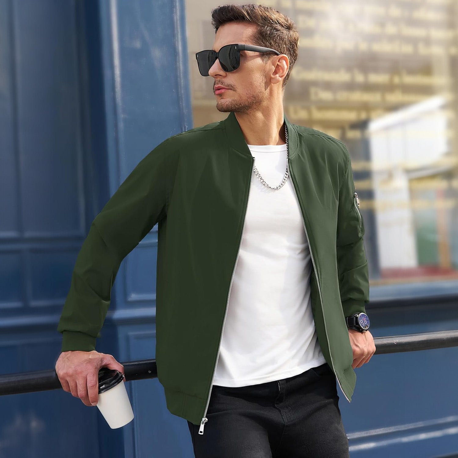 Men's Lightweight Zip-Up Bomber Jacket - Stylish Casual Windbreaker for All Seasons