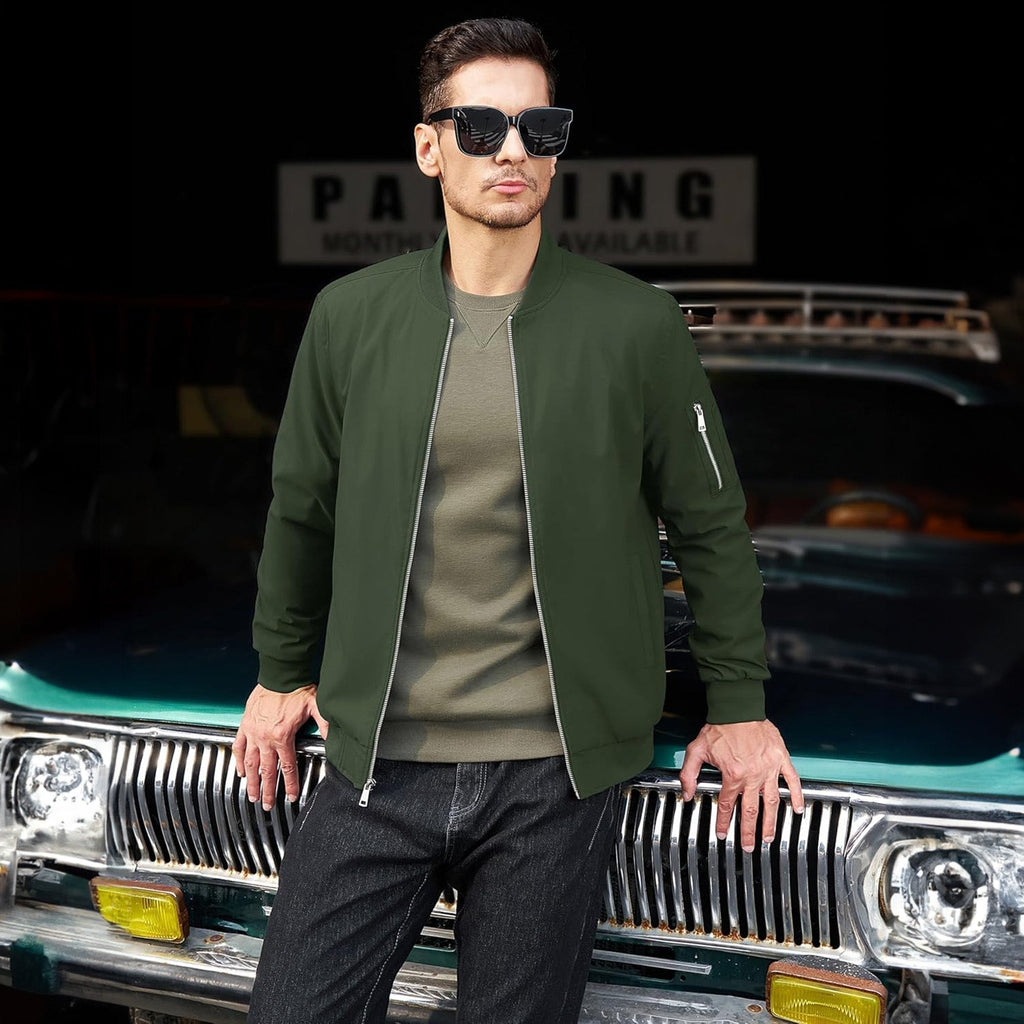 Men's Lightweight Zip-Up Bomber Jacket - Stylish Casual Windbreaker for All Seasons