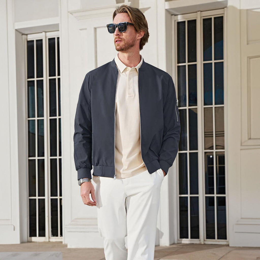 Men's Lightweight Zip-Up Bomber Jacket - Stylish Casual Windbreaker for All Seasons