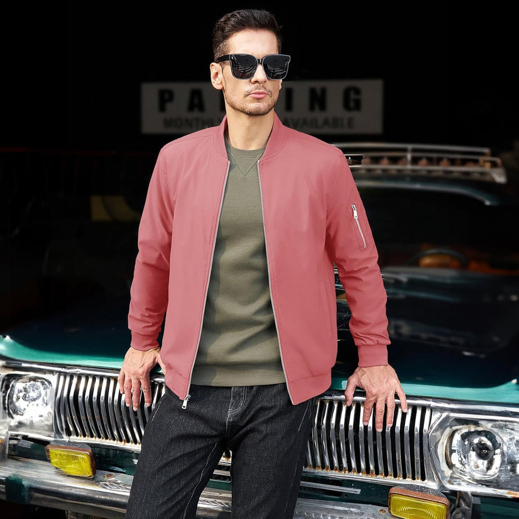 Men's Lightweight Zip-Up Bomber Jacket - Stylish Casual Windbreaker for All Seasons