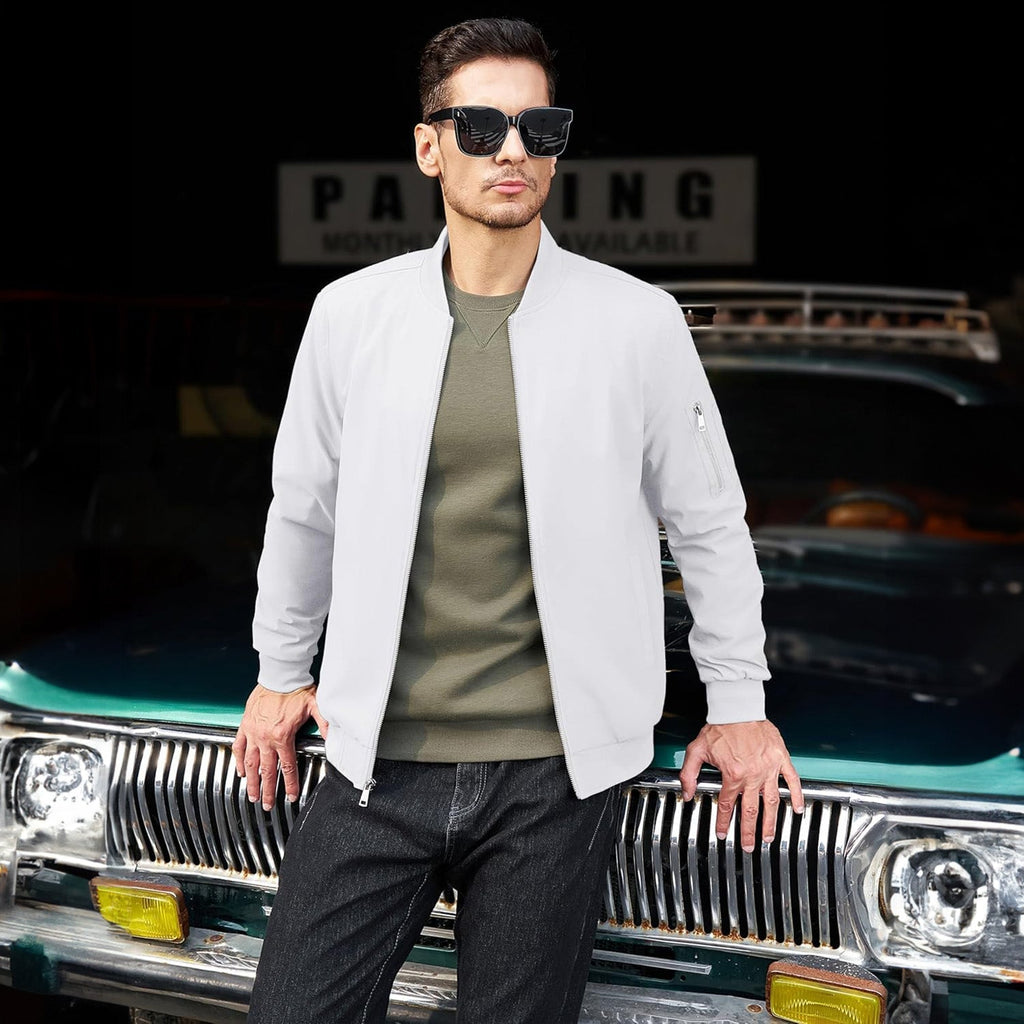 Men's Lightweight Zip-Up Bomber Jacket - Stylish Casual Windbreaker for All Seasons
