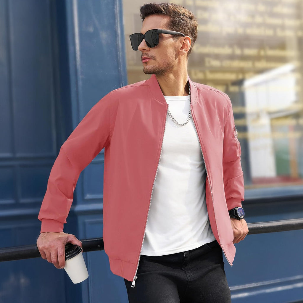 Men's Lightweight Zip-Up Bomber Jacket - Stylish Casual Windbreaker for All Seasons