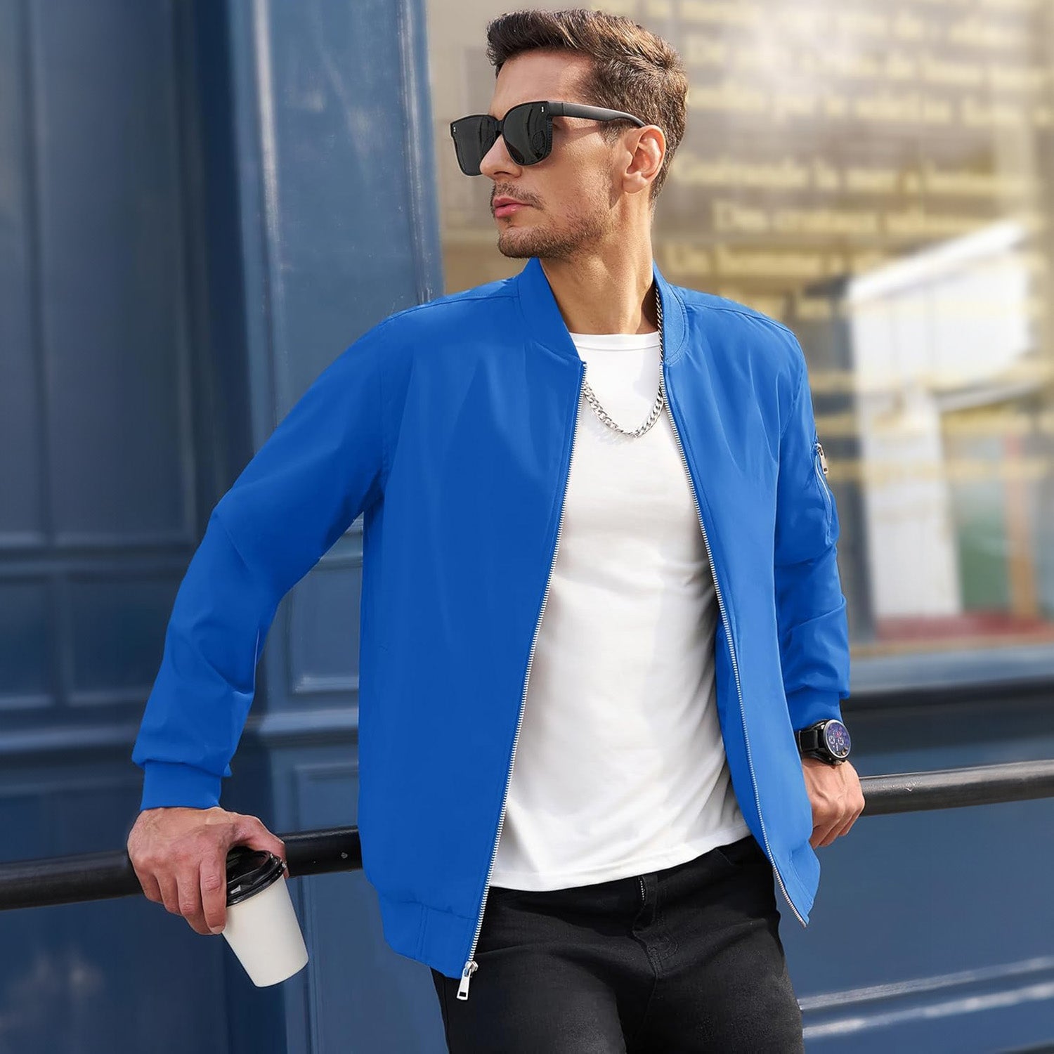 Men's Lightweight Zip-Up Bomber Jacket - Stylish Casual Windbreaker for All Seasons