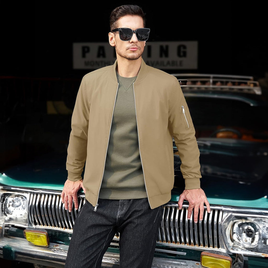 Men's Lightweight Zip-Up Bomber Jacket - Stylish Casual Windbreaker for All Seasons