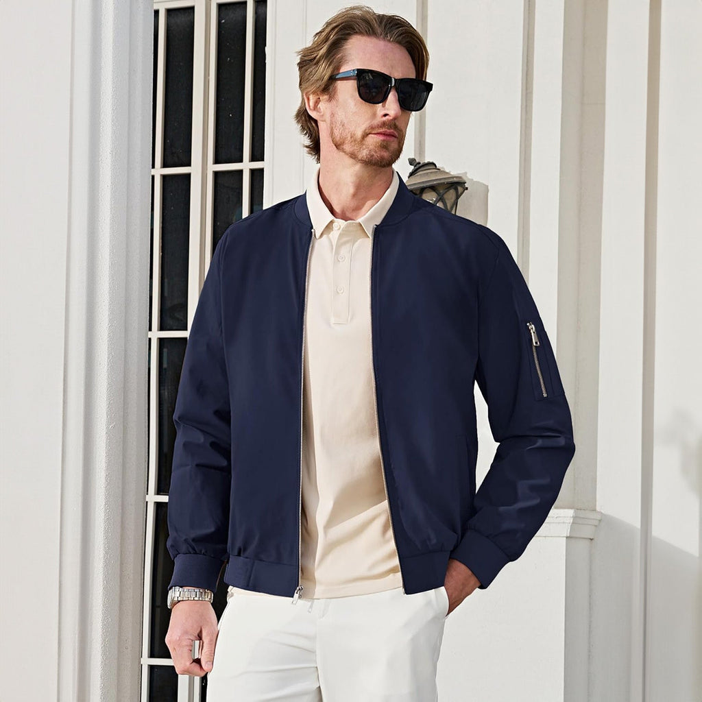 Men's Lightweight Zip-Up Bomber Jacket - Stylish Casual Windbreaker for All Seasons