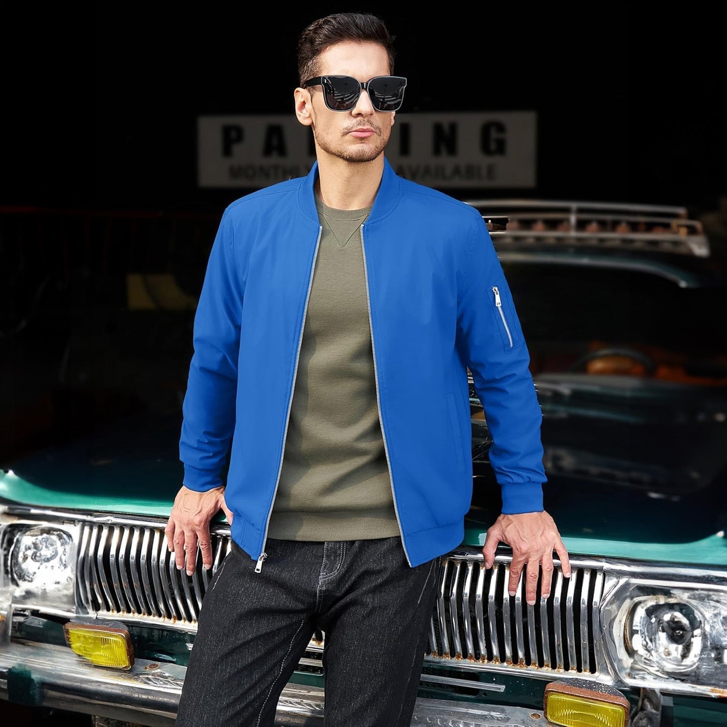 Men's Lightweight Zip-Up Bomber Jacket - Stylish Casual Windbreaker for All Seasons