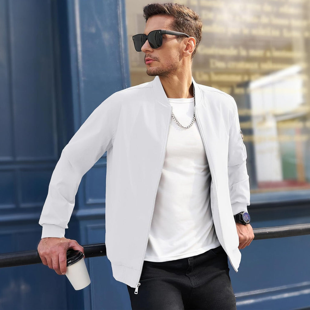 Men's Lightweight Zip-Up Bomber Jacket - Stylish Casual Windbreaker for All Seasons