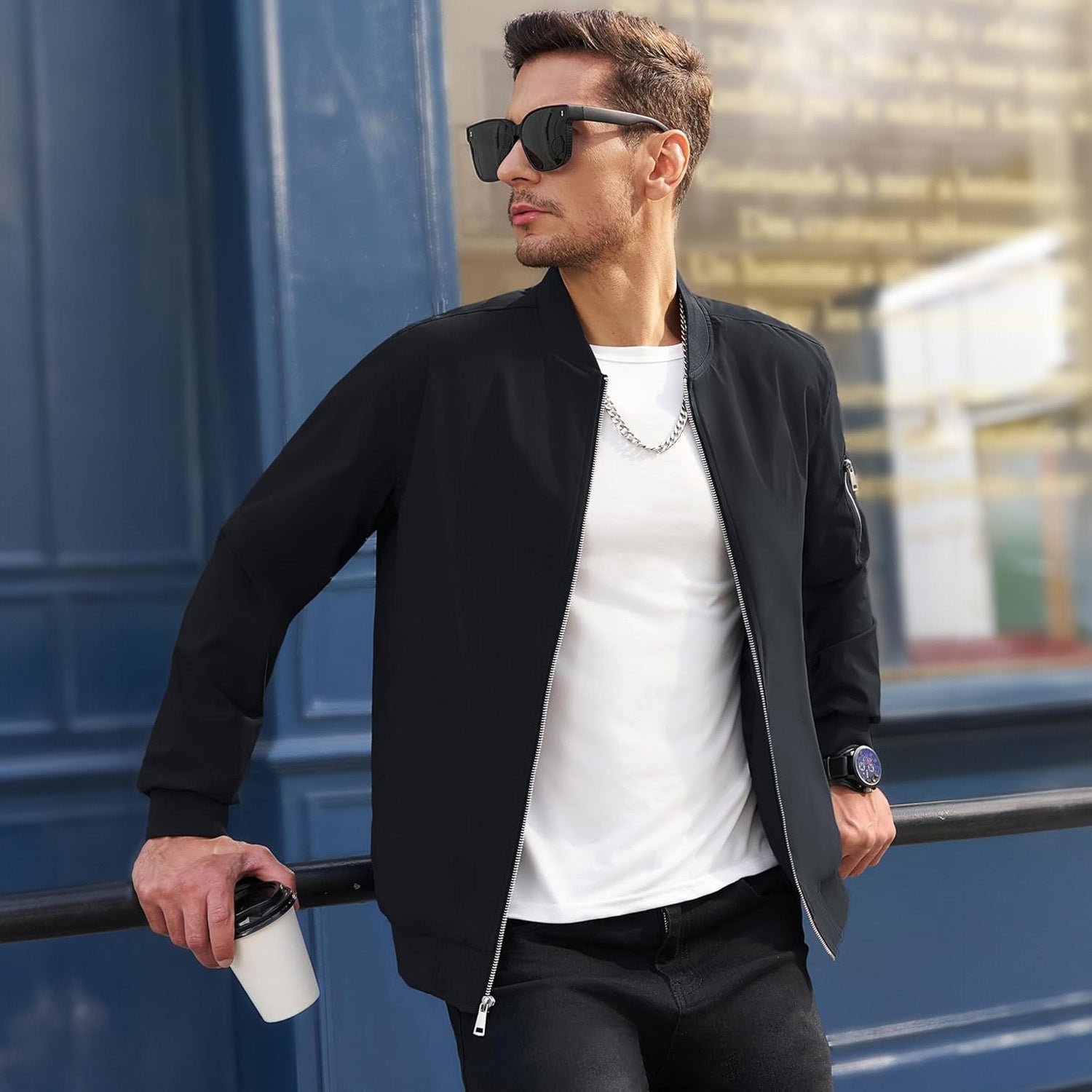 Men's Lightweight Zip-Up Bomber Jacket - Stylish Casual Windbreaker for All Seasons