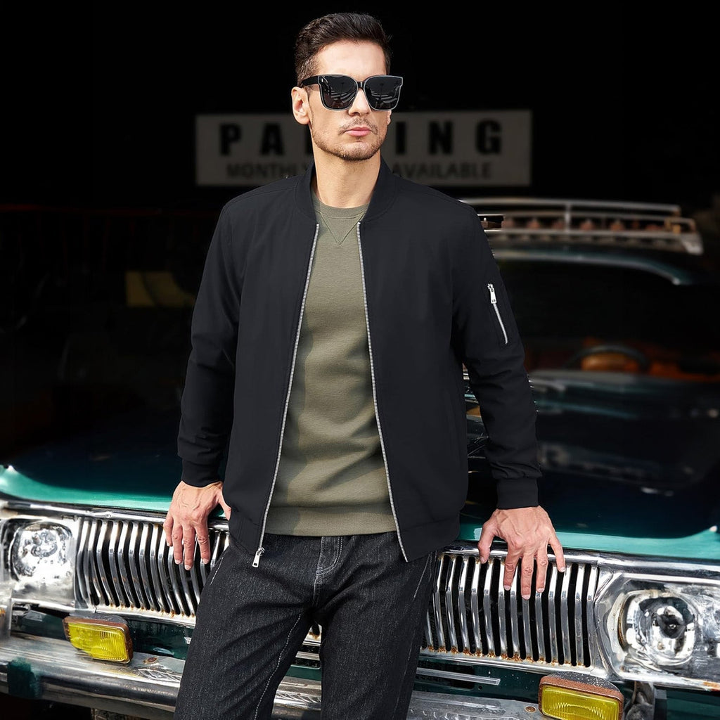 Men's Lightweight Zip-Up Bomber Jacket - Stylish Casual Windbreaker for All Seasons