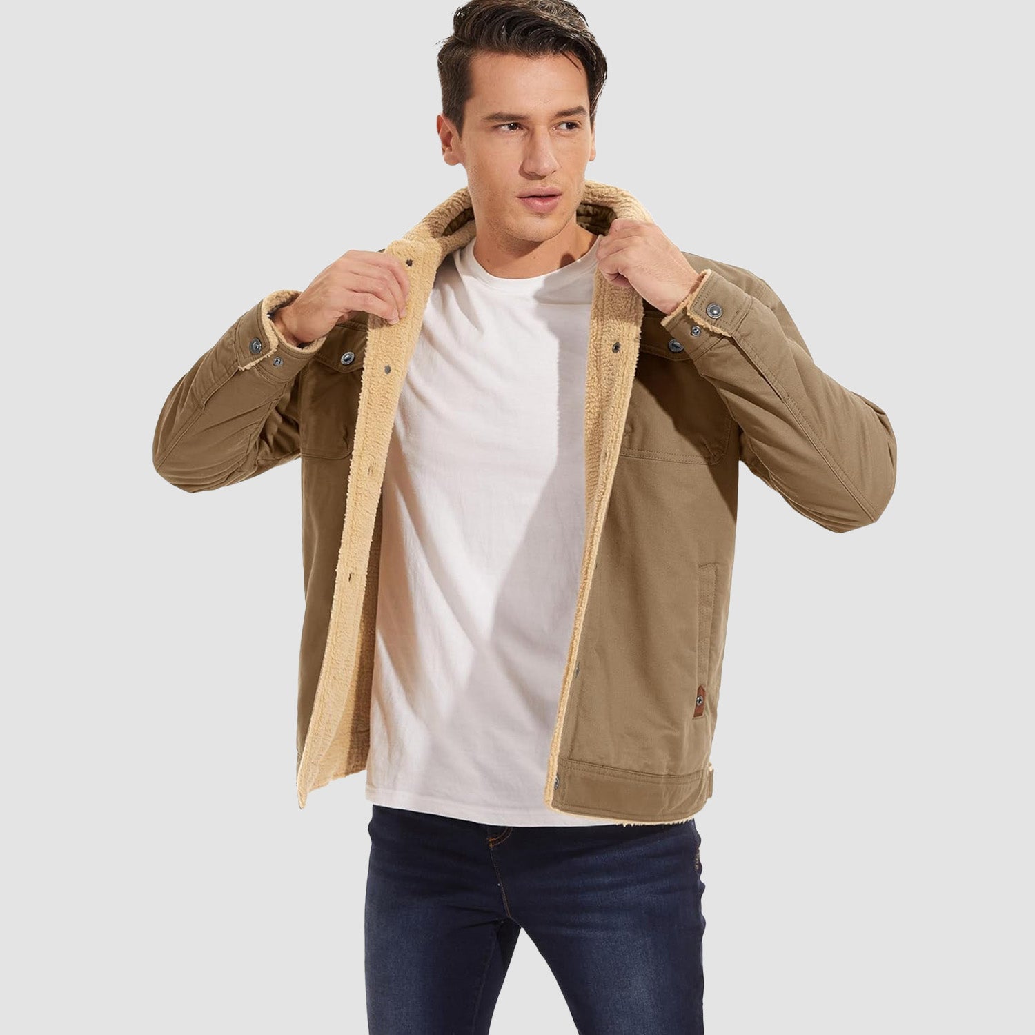 Men's Sherpa Lined Jacket with Multiple Pockets - Warm, Stylish & Functional Outerwear