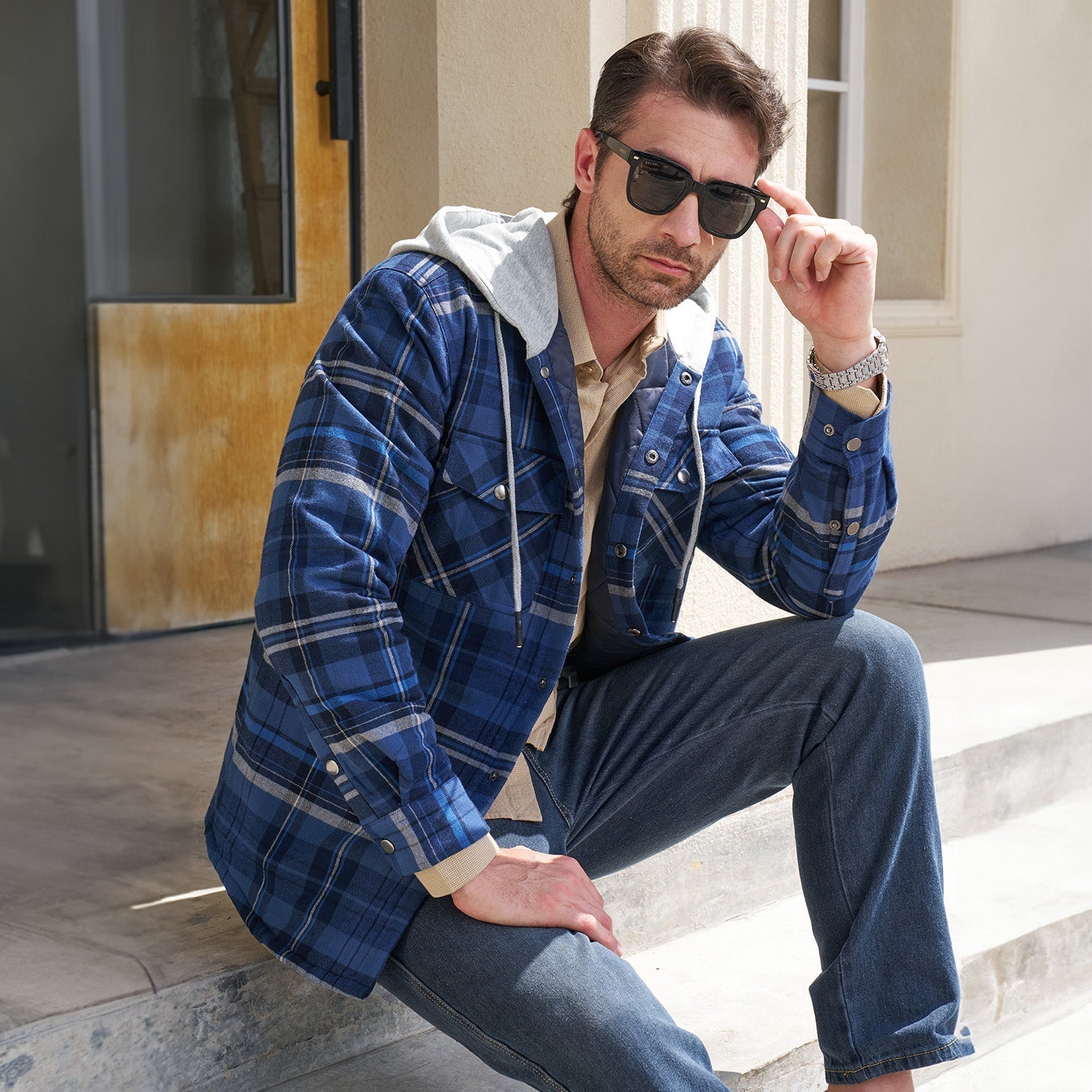 Men's Quilted Flannel Jacket with Hood - Warm, Stylish & Casual Outerwear for Cold Weather