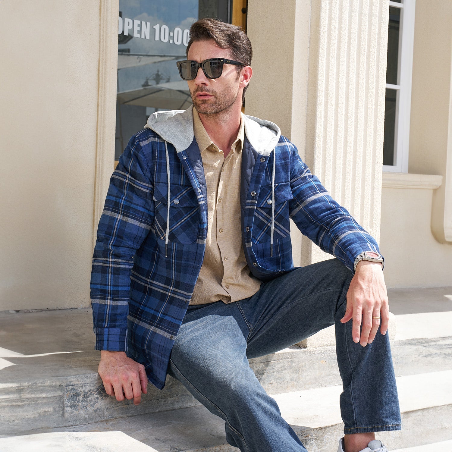Men's Quilted Flannel Jacket with Hood - Warm, Stylish & Casual Outerwear for Cold Weather