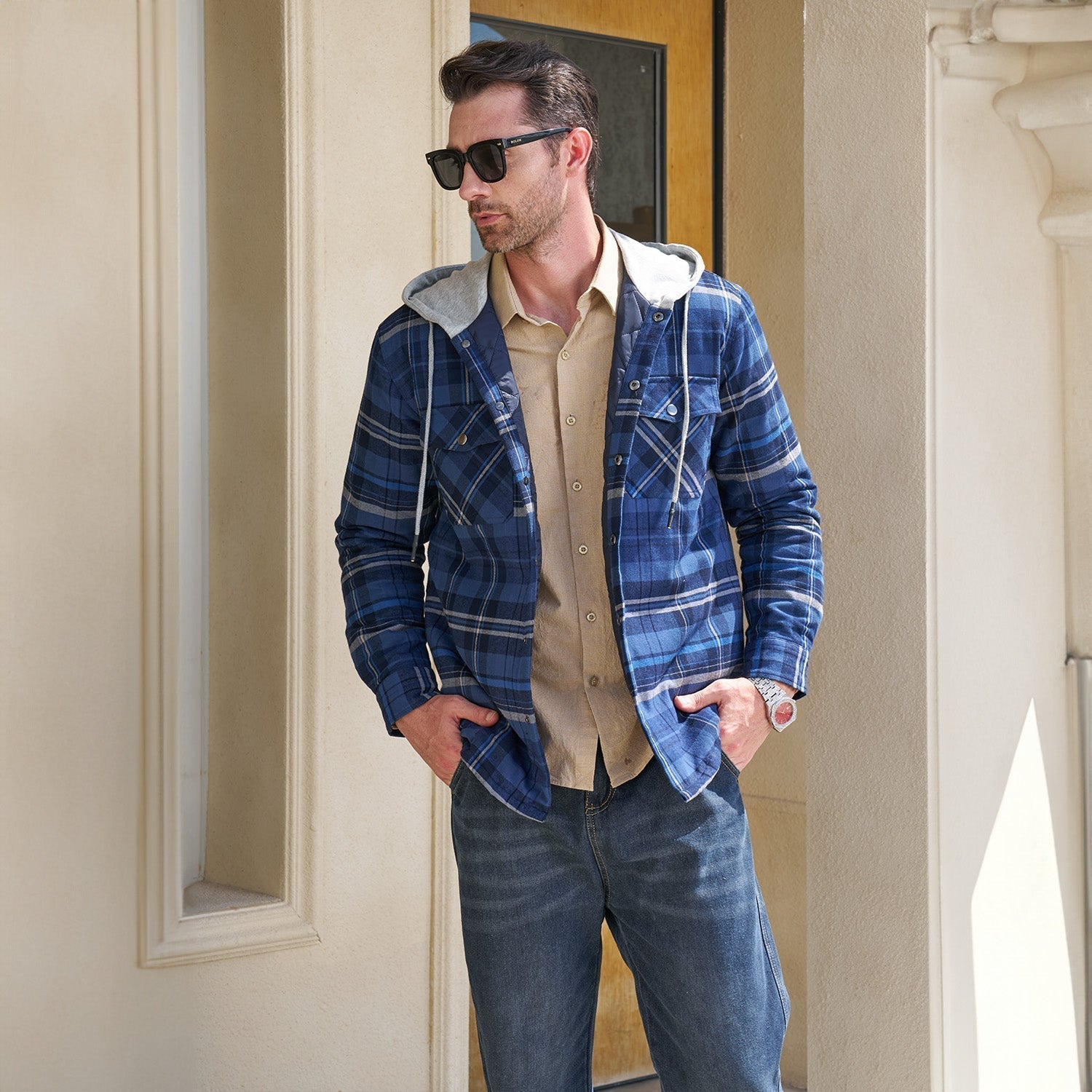 Men's Quilted Flannel Jacket with Hood - Warm, Stylish & Casual Outerwear for Cold Weather