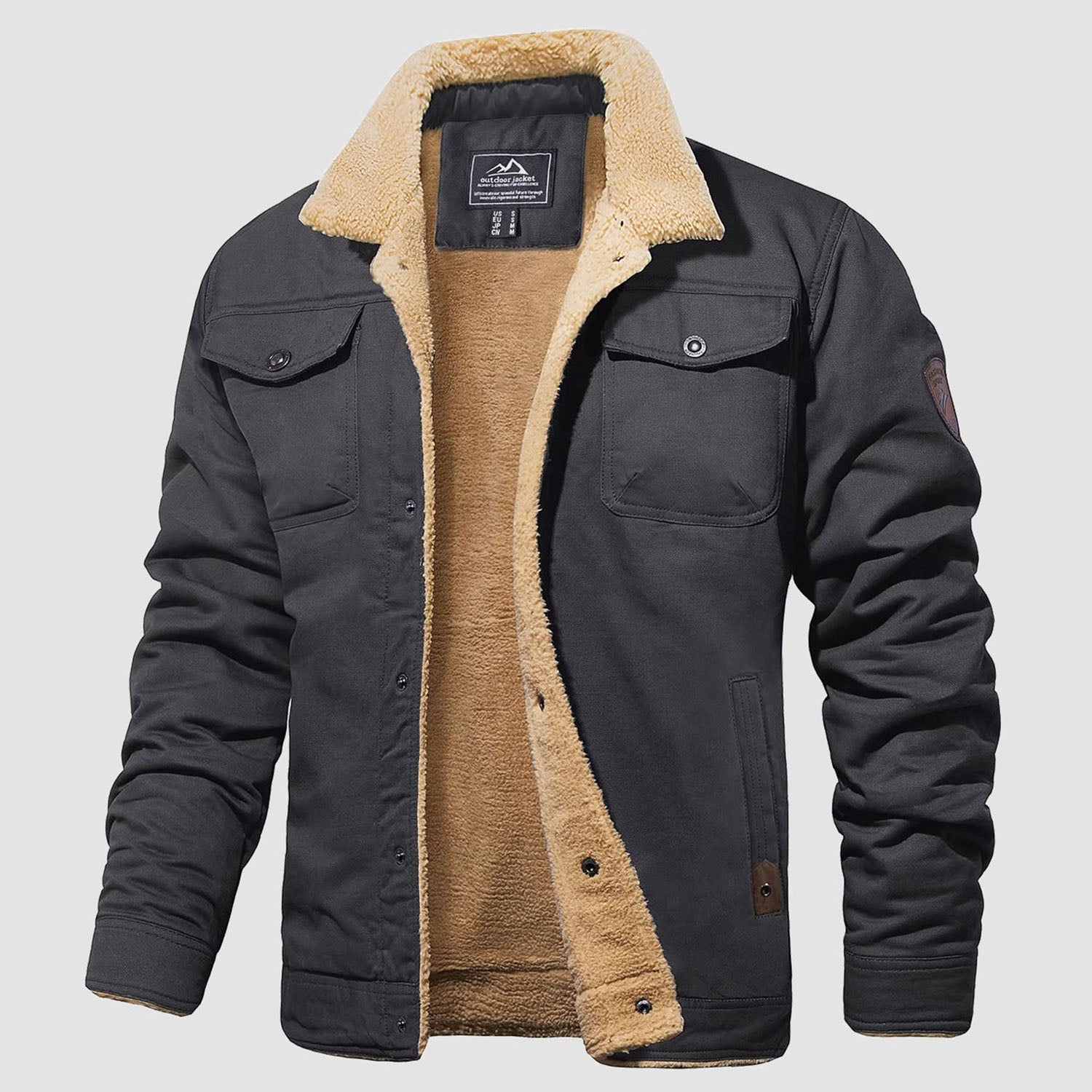 Men's Sherpa Lined Jacket with Multiple Pockets - Warm, Stylish & Functional Outerwear