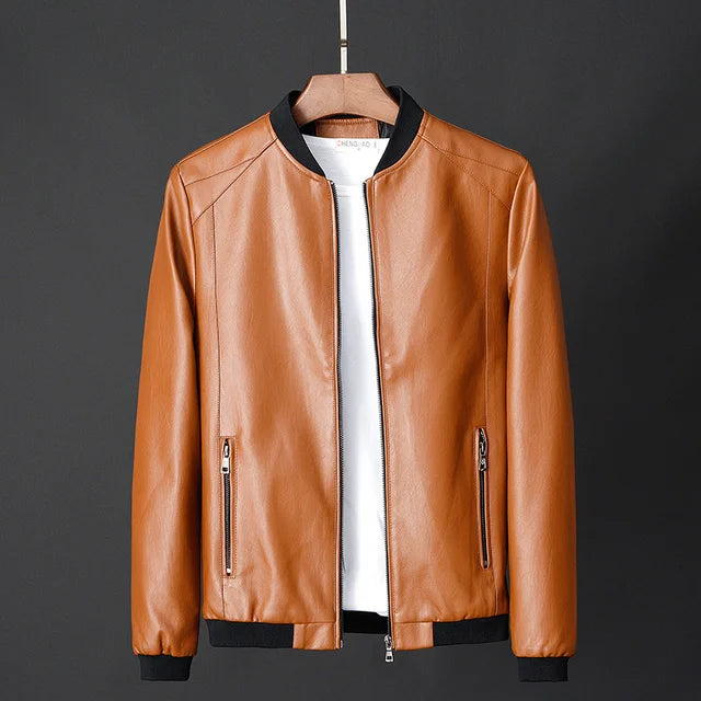 Men's Vintage Leather Bomber Jacket with Secure Pockets – Classic Style & Durable Design