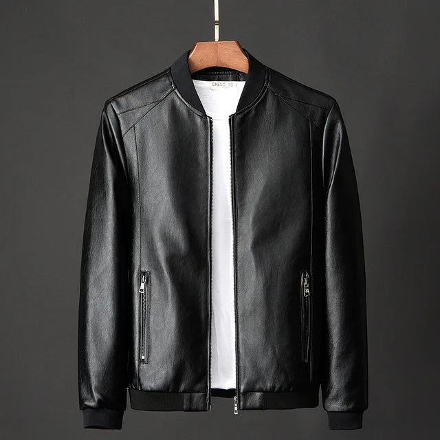 Men's Vintage Leather Bomber Jacket with Secure Pockets – Classic Style & Durable Design
