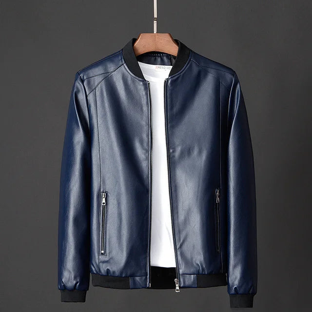 Men's Vintage Leather Bomber Jacket with Secure Pockets – Classic Style & Durable Design