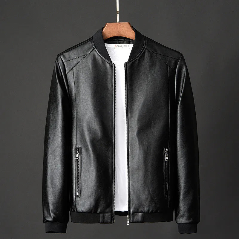 Men's Vintage Leather Bomber Jacket with Secure Pockets – Classic Style & Durable Design