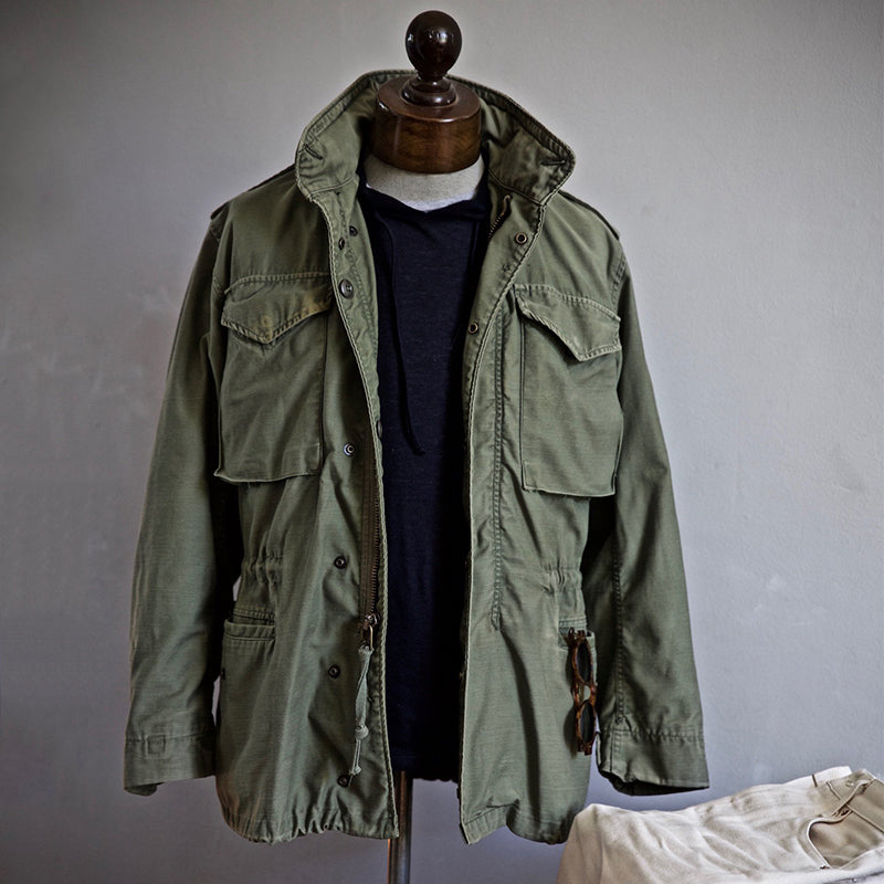Men's Vintage Military Jacket with Concealed Hood - Stylish & Functional Outerwear