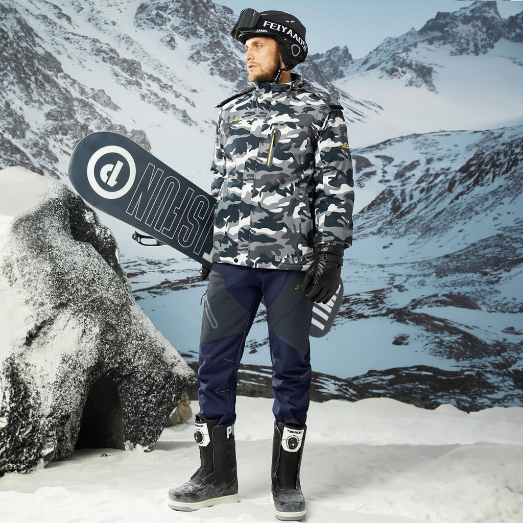 Men's Waterproof Snow Pants - Fleece-Lined, Zip Pockets, Insulated Winter Gear