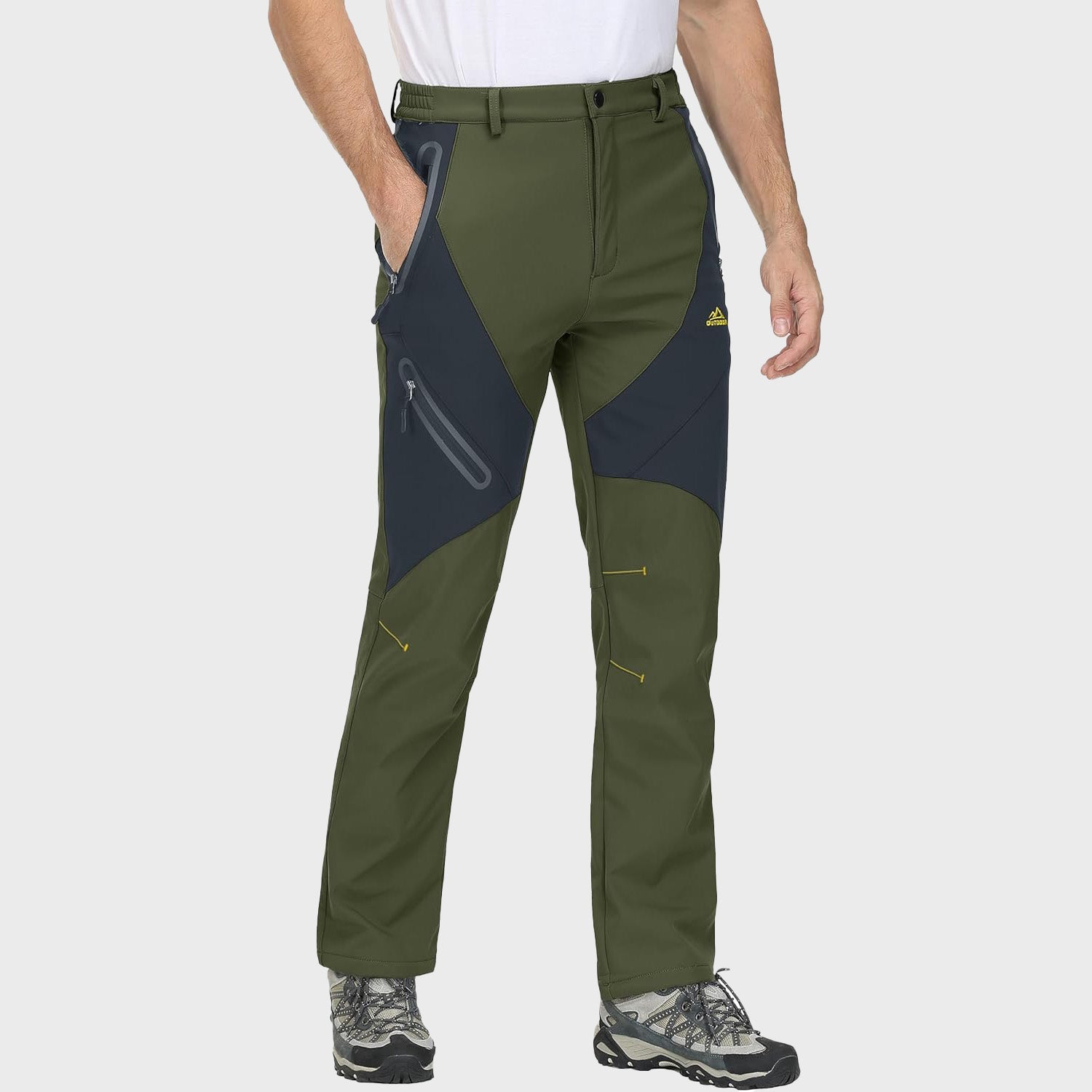 Men's Waterproof Snow Pants - Fleece-Lined, Zip Pockets, Insulated Winter Gear