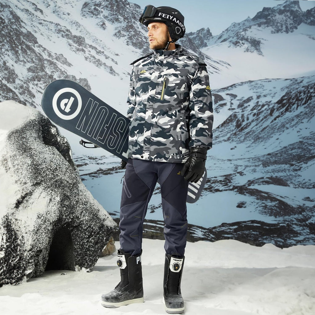 Men's Waterproof Snow Pants - Fleece-Lined, Zip Pockets, Insulated Winter Gear