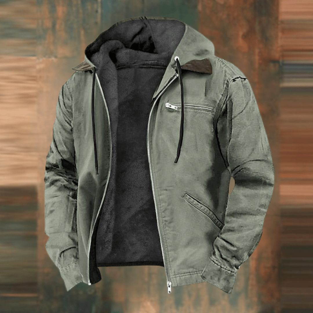 Men's Hooded Bomber Jacket - Warm Lined Interior & Functional Zip Pockets for Ultimate Comfort