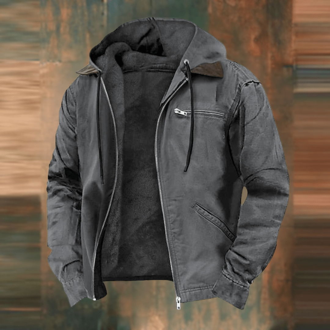 Men's Hooded Bomber Jacket - Warm Lined Interior & Functional Zip Pockets for Ultimate Comfort