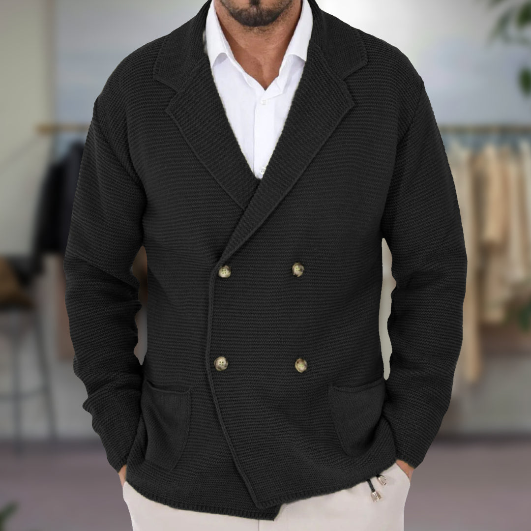 Men's Double-Breasted Knit Cardigan with Blazer Lapel - Stylish & Comfortable Outerwear for Every Occasion