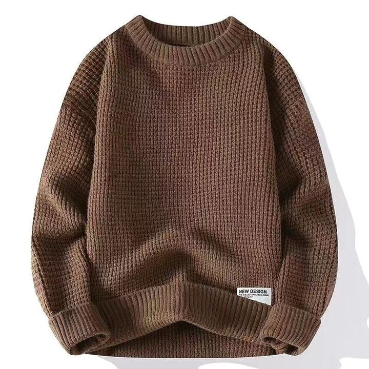Men's Classic Crew Neck Knitted Jumper - Comfortable Ribbed Hem Sweater for Casual Wear