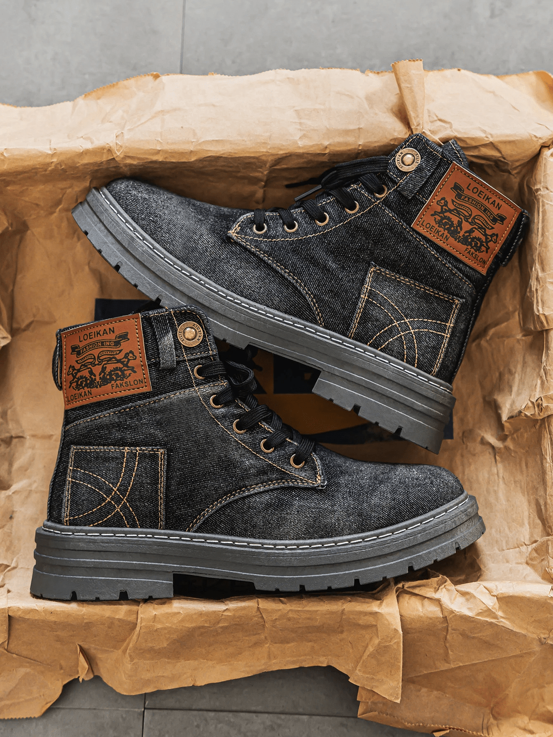 Men's Casual Lace-Up Denim Boots with Rugged Sole | Stylish Streetwear Footwear