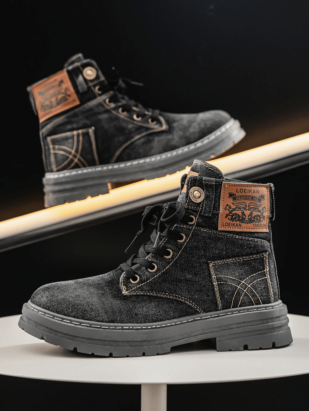 Men's Casual Lace-Up Denim Boots with Rugged Sole | Stylish Streetwear Footwear