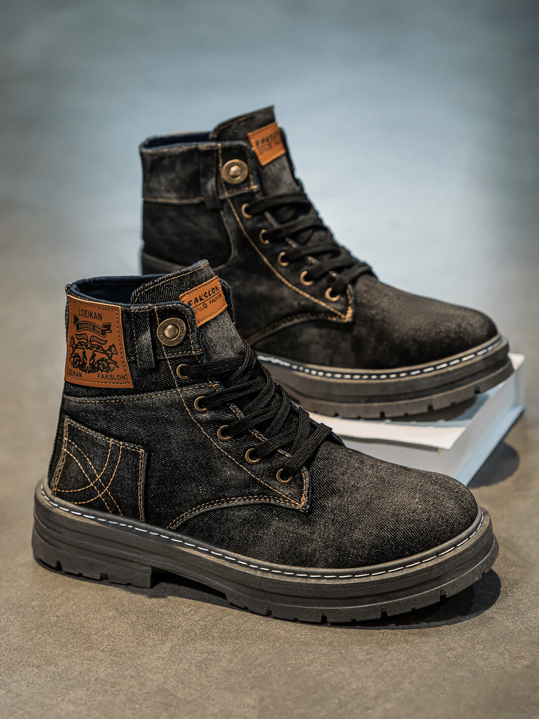 Men's Casual Lace-Up Denim Boots with Rugged Sole | Stylish Streetwear Footwear