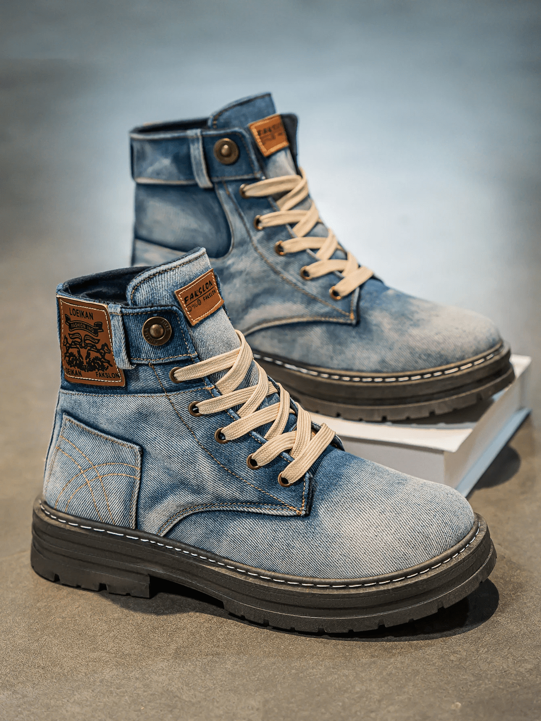 Men's Casual Lace-Up Denim Boots with Rugged Sole | Stylish Streetwear Footwear