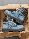 Men's Casual Lace-Up Denim Boots with Rugged Sole | Stylish Streetwear Footwear