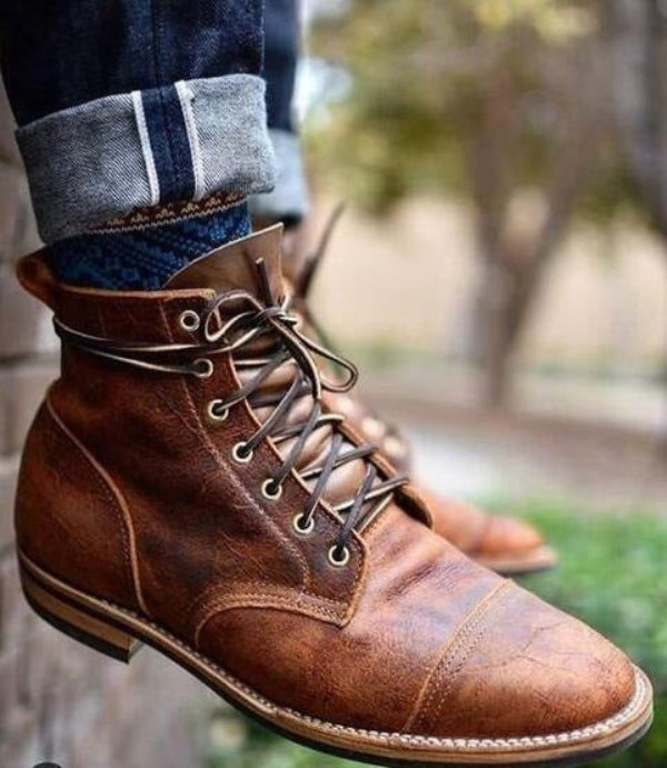 Men's Classic Ankle Lace-Up Work Boots - Durable Sole for Ultimate Comfort & Support