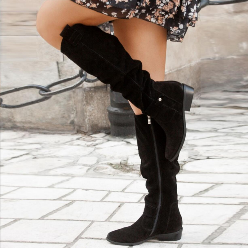 Stylish Women's Knee-High Boots with Low Heel & Convenient Side Zip Closure - Perfect for Everyday Wear