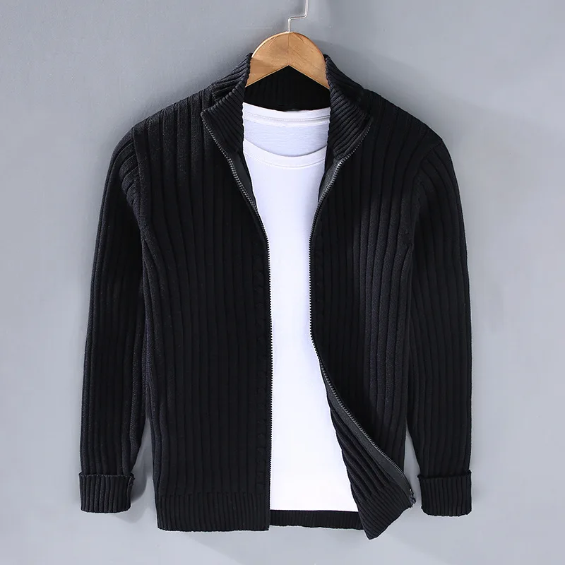 Men's Ribbed Knit Open Front Cardigan with Stylish Fold-Over Collar - Cozy & Versatile Sweater for Casual Wear