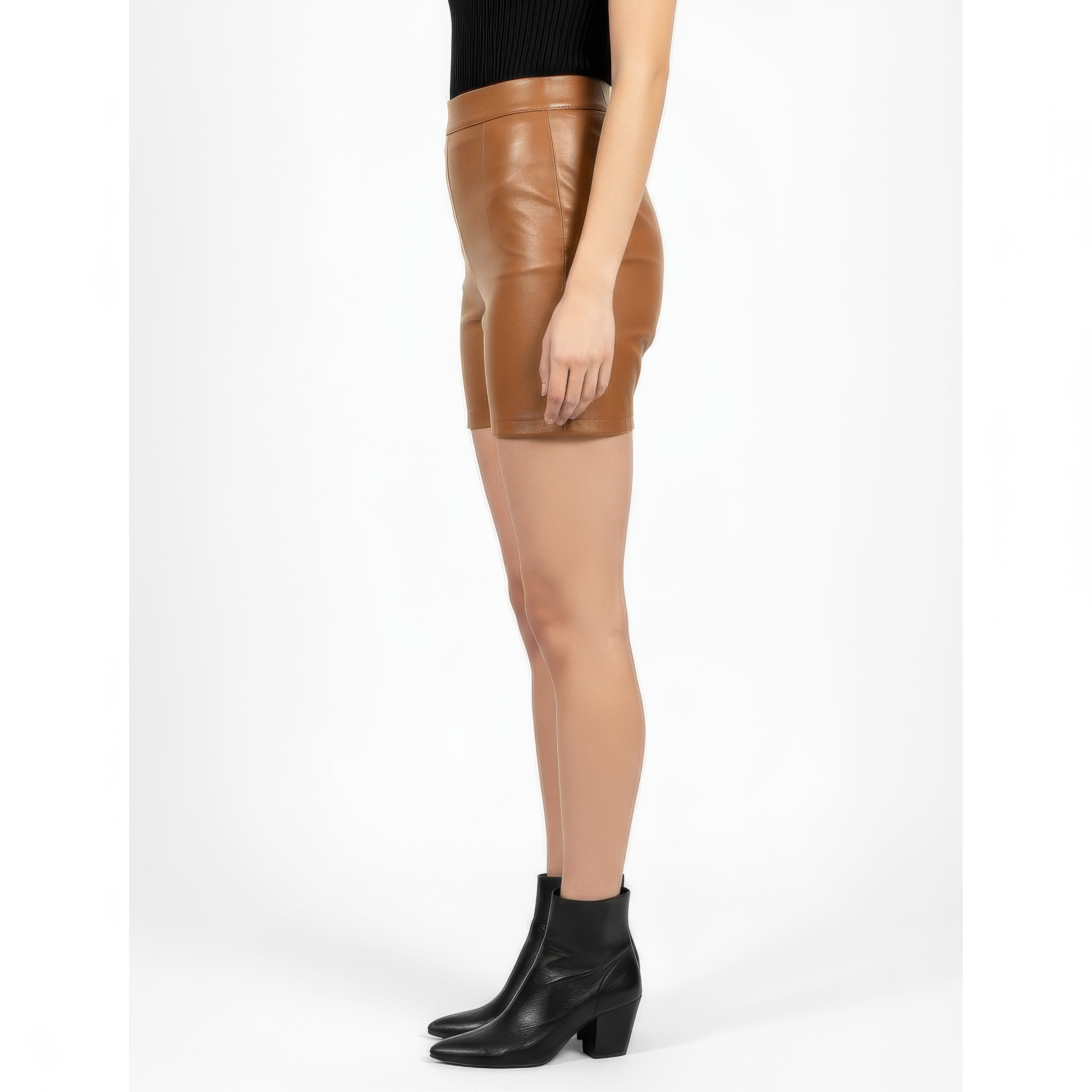 Katya Premium High-Rise Leather Shorts for Women - Supple Lambskin & Crocodile Styles
