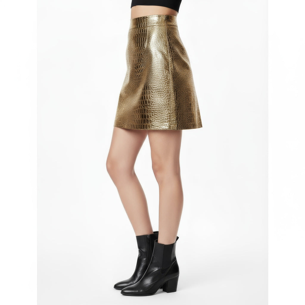 Chic A-Line Real Leather Mini Skirt for Women - High-Rise & Sculpting Fit