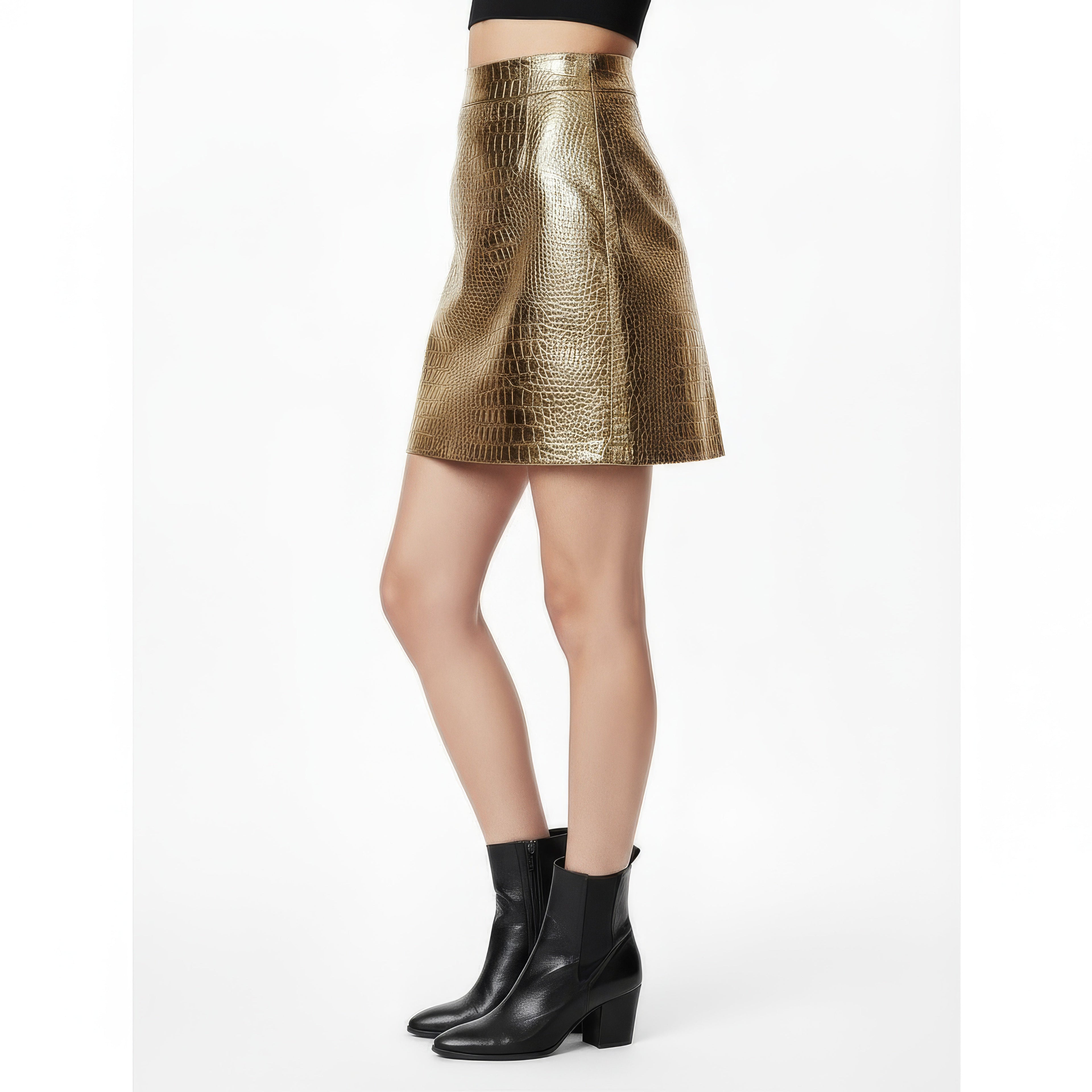 Chic A-Line Real Leather Mini Skirt for Women - High-Rise & Sculpting Fit