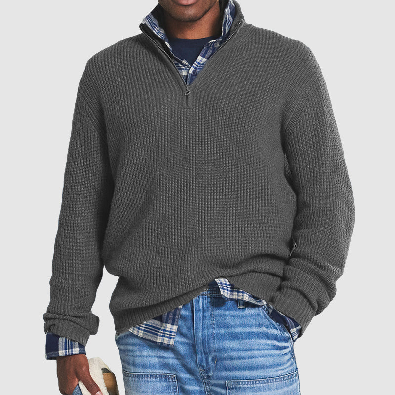 Men's Ribbed Knit Half-Zip Jumper - Stylish Stand Collar & Long Sleeves for Ultimate Comfort