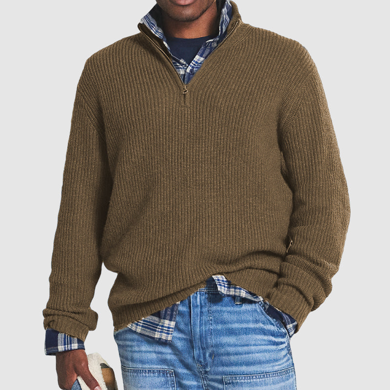 Men's Ribbed Knit Half-Zip Jumper - Stylish Stand Collar & Long Sleeves for Ultimate Comfort