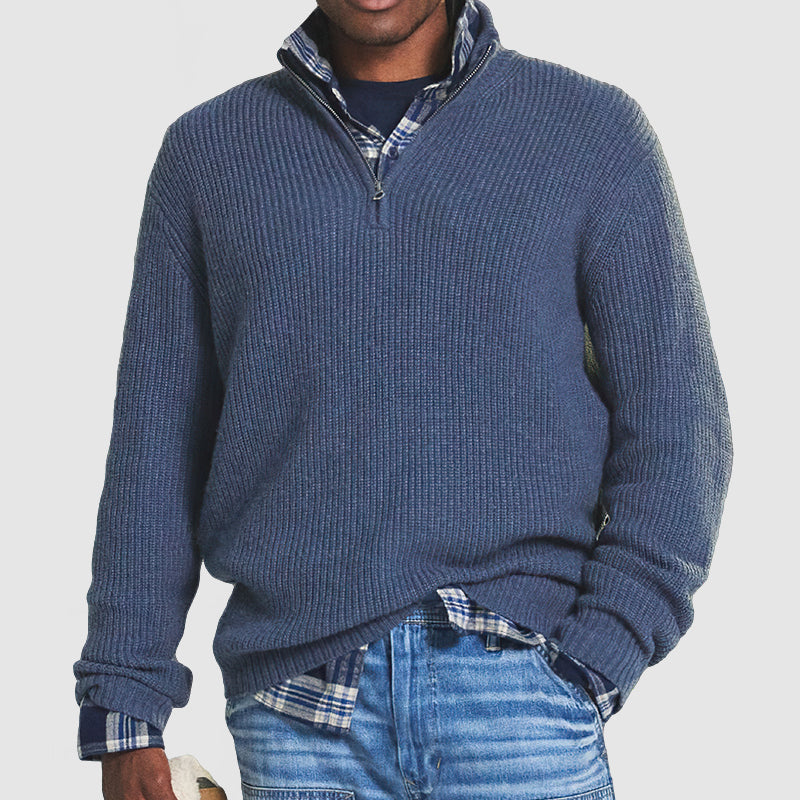 Men's Ribbed Knit Half-Zip Jumper - Stylish Stand Collar & Long Sleeves for Ultimate Comfort
