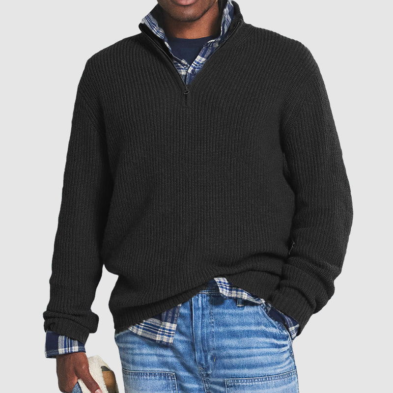 Men's Ribbed Knit Half-Zip Jumper - Stylish Stand Collar & Long Sleeves for Ultimate Comfort