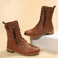 Women's Lace-Up Mid-Calf Boots with Side Zipper & Buckle Strap - Stylish & Comfortable Footwear for Every Occasion