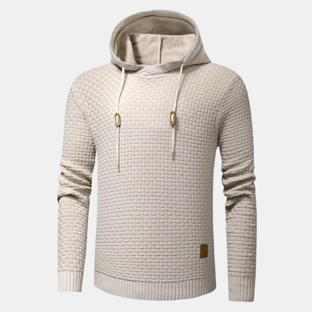 Men's Slim Fit Textured Pullover Hoodie with Adjustable Drawstring - Stylish & Comfortable