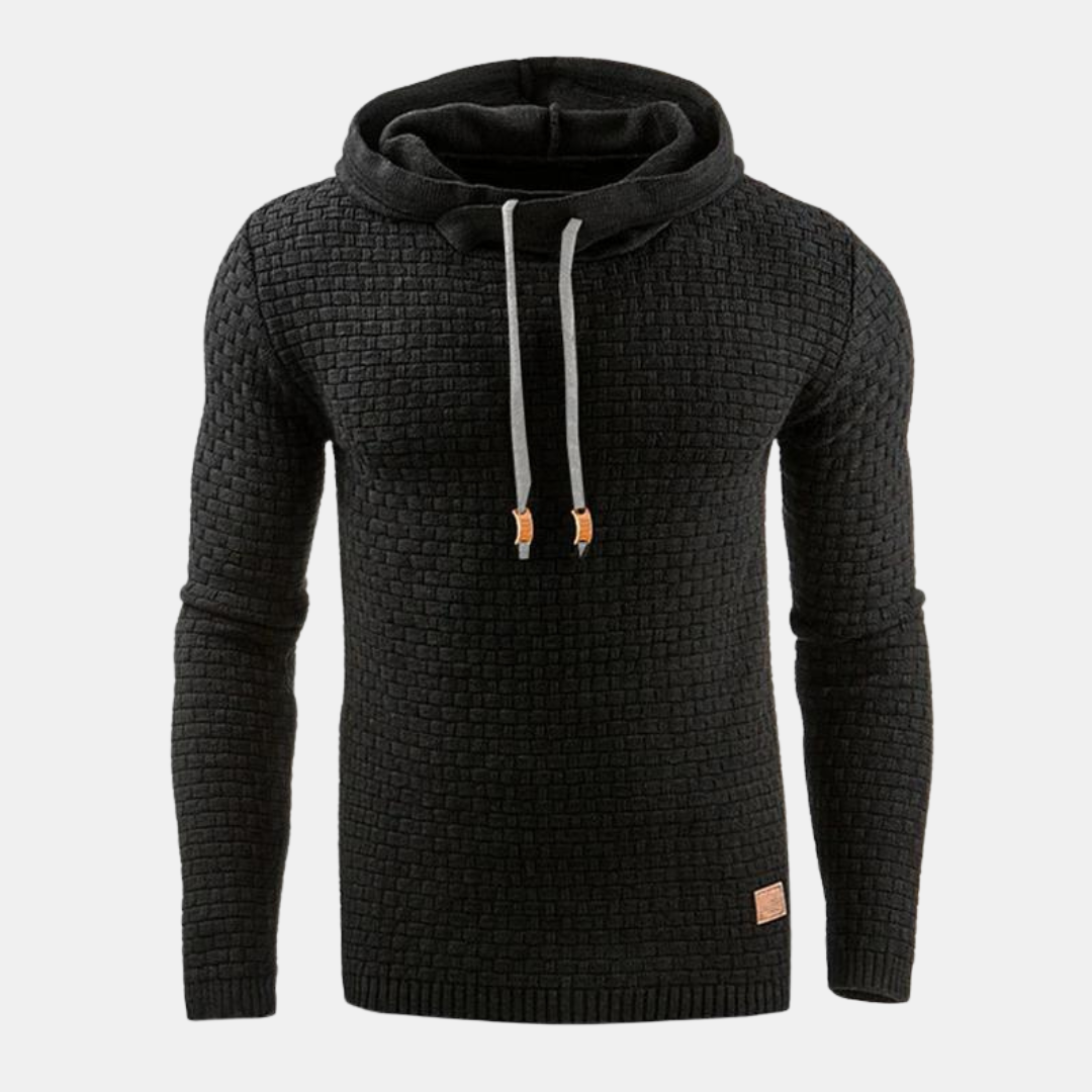 Men's Slim Fit Textured Pullover Hoodie with Adjustable Drawstring - Stylish & Comfortable